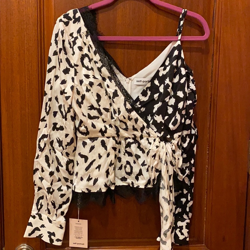 NWT Self Portrait Leopard Black & White Wrap Top